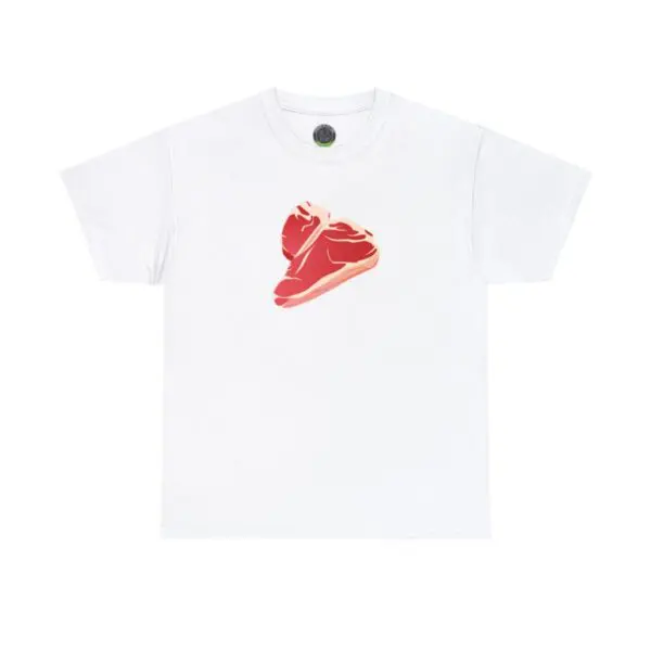 Steak T Shirt - A white t-shirt featuring a graphic of red sneakers in the center, offering a perfect blend of style and comfort for every casual outing.