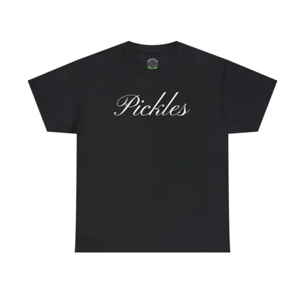 The Pickles T-shirt in black showcases the word "Pickles" in elegant white script across the front, providing a simple way to nail that perfect casual look.