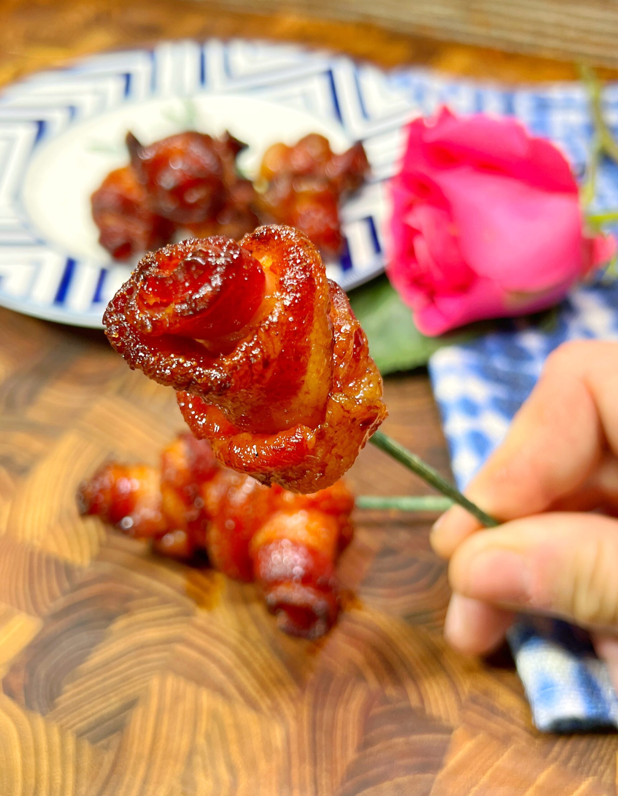 candied bacon roses