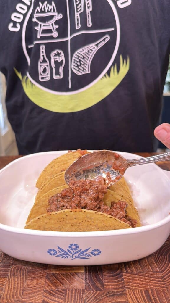Pizza tacos being prepared.