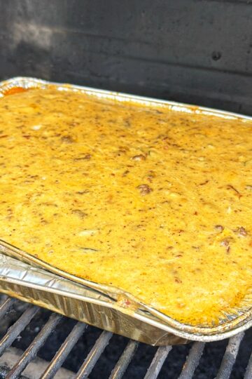Smoked Bacon Cheeseburger Queso in progress