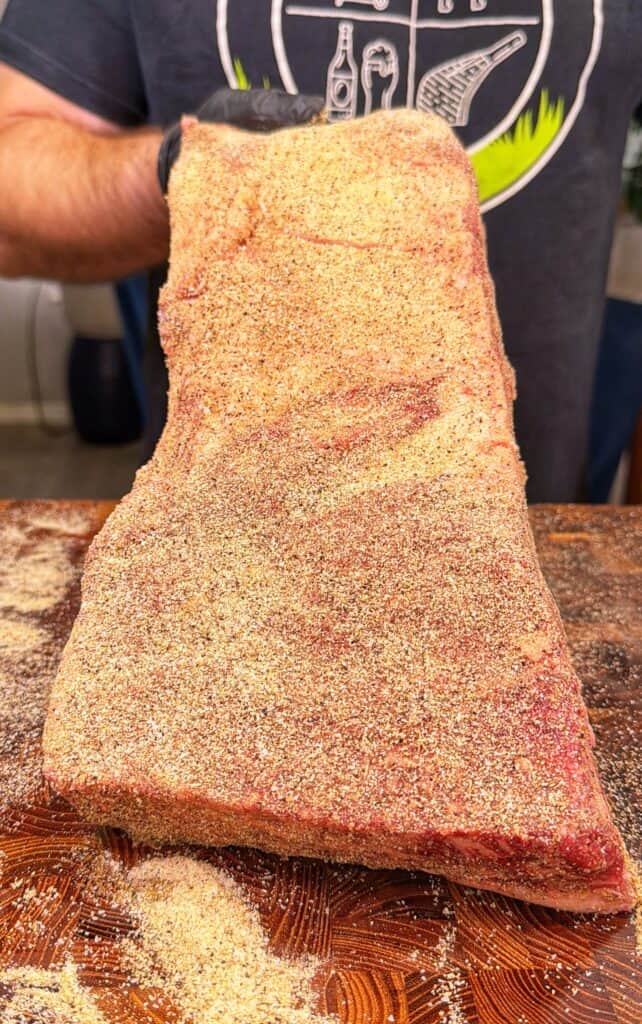 Beef rib burnt ends being prepared
