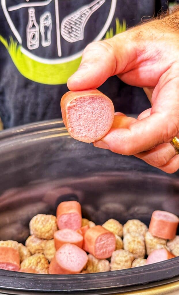 Crockpot meatballs and hot dogs