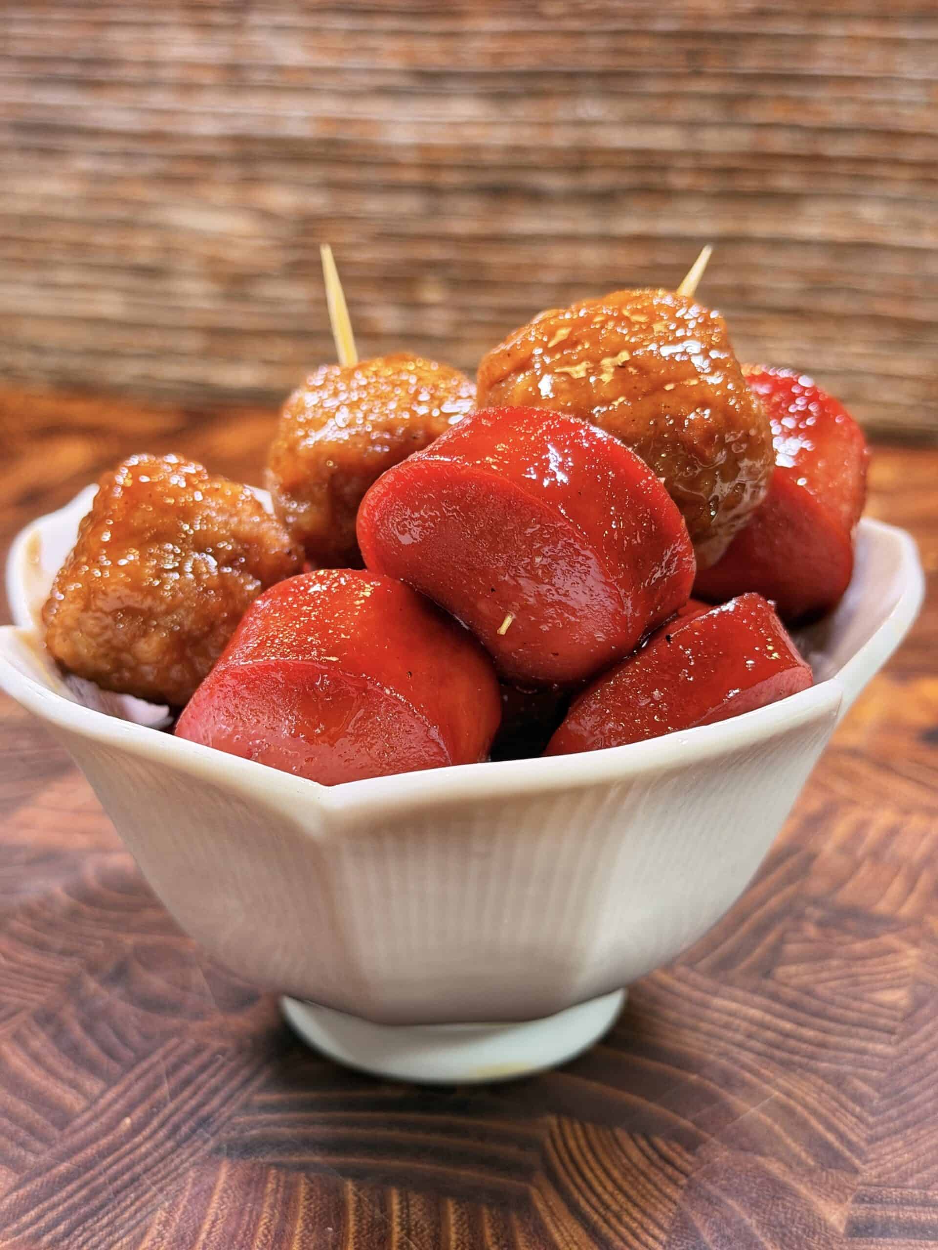 Crockpot meatballs and hot dogs