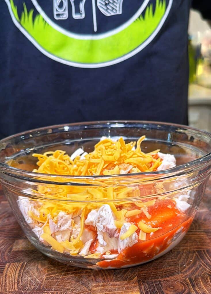 Buffalo Chicken Pickle Poppers during preparation.