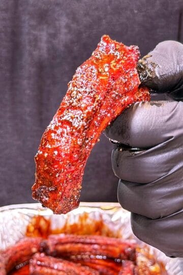 Sweet and spicy party ribs during preparation.