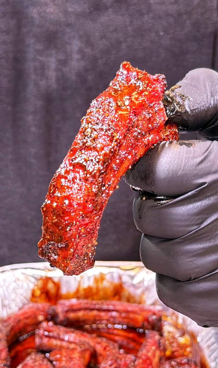 Sweet and spicy party ribs during preparation.